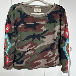 Denim & Supply Ralph Lauren Women's Camo Thunderbird Beaded Pullover, Small, EUC